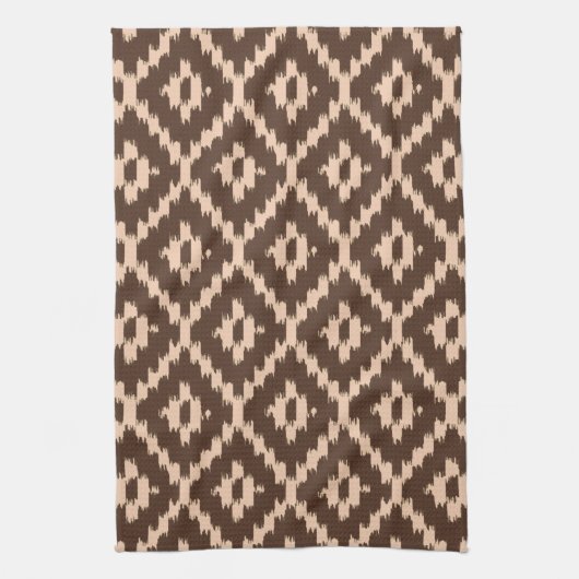 Ikat-Muster - Schokolade und Blasspfirsich Geschirrtuch (Vertikal)