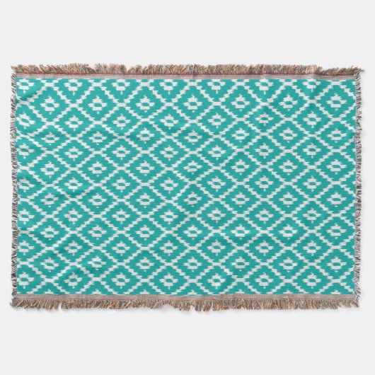 Ikat-Muster - Türkis und Weiß Decke (Vorderseite)