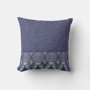 IKAT Navy-Grau Vintage-inspiriertes Stammeskunst-M Kissen