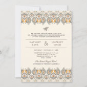 Ikat Paisley Border Cream Anand Karaj Sikh Wedding Einladung (Vorderseite)