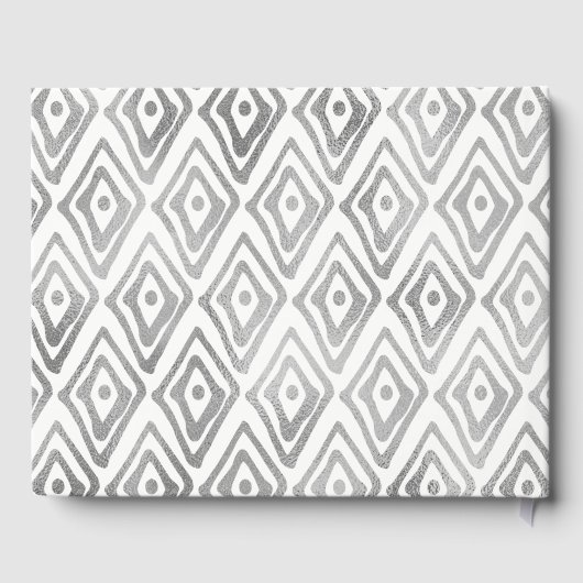 Ikat Pattern Abschluss Gästebuch | Silber (Rückseite)