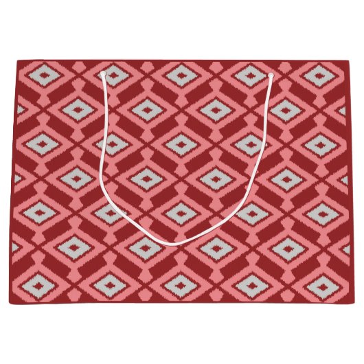 Ikat Pattern - Burgund, Grau und Korallen Große Geschenktüte (Vorderseite)