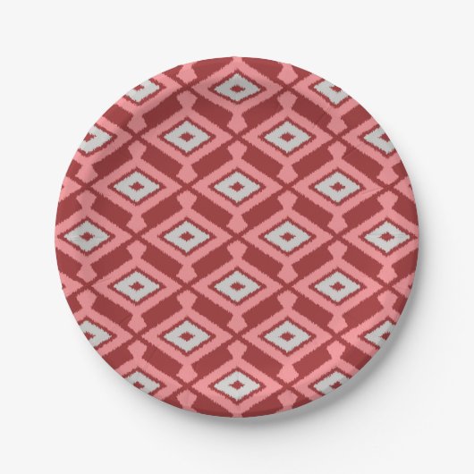 Ikat Pattern - Burgund, Grau und Korallen Pappteller (Vorderseite)