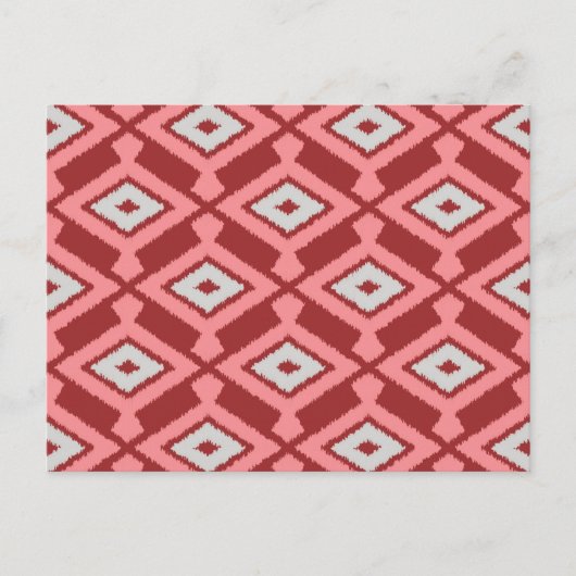 Ikat Pattern - Burgund, Grau und Korallen Postkarte (Vorderseite)