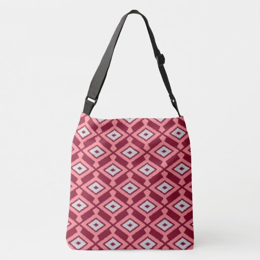 Ikat Pattern - Burgund, Grau und Korallen Tragetaschen Mit Langen Trägern (Rückseite)
