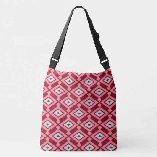 Ikat Pattern - Burgund, Grau und Korallen Tragetaschen Mit Langen Trägern (Vorderseite)