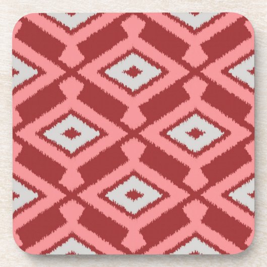 Ikat Pattern - Burgund, Grau und Korallen Untersetzer (Vorderseite)