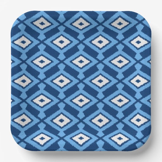 Ikat Pattern - Indigo und Denim Blue Pappteller (Vorderseite)