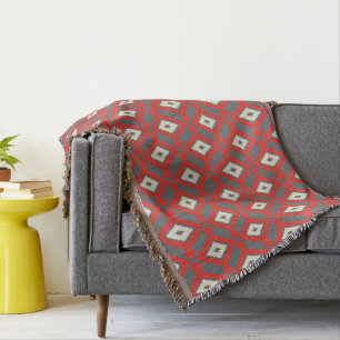 Ikat Pattern - Rot, Grau und Beige Decke