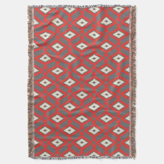 Ikat Pattern - Rot, Grau und Beige Decke (Vorderseite Vertikal)