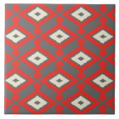 Ikat Pattern - Rot, Grau und Beige Fliese (Vorderseite)