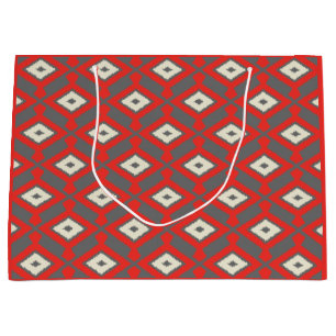 Ikat Pattern - Rot, Grau und Beige Große Geschenktüte