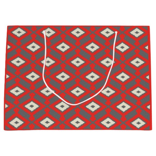 Ikat Pattern - Rot, Grau und Beige Große Geschenktüte (Vorderseite)