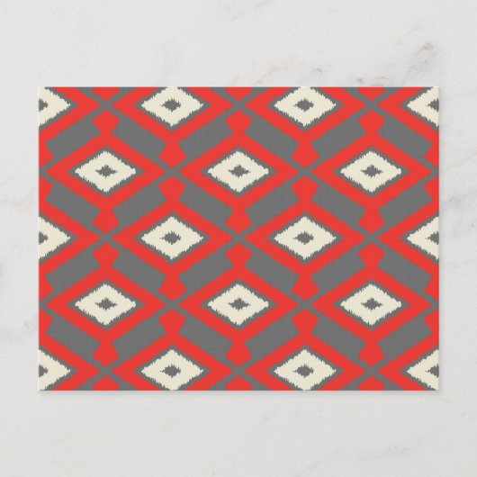 Ikat Pattern - Rot, Grau und Beige Postkarte (Vorderseite)