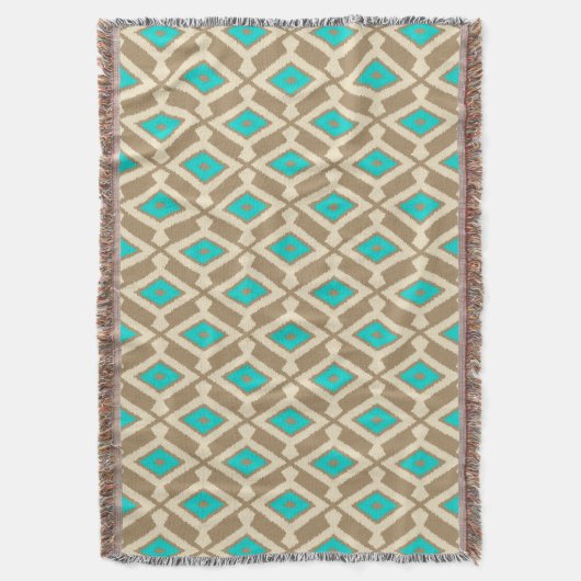 Ikat Pattern - Türkis, Taupe und Beige Decke (Vorderseite Vertikal)
