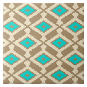 Ikat Pattern - Türkis, Taupe und Beige Fliese