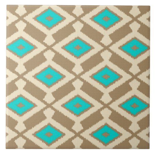 Ikat Pattern - Türkis, Taupe und Beige Fliese (Vorderseite)
