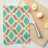 Ikat Pattern - Türkis, Taupe und Beige Geschirrtuch (Viertel Falte)