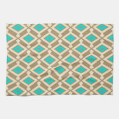 Ikat Pattern - Türkis, Taupe und Beige Geschirrtuch (Horizontal)