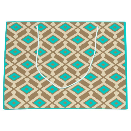 Ikat Pattern - Türkis, Taupe und Beige Große Geschenktüte (Vorderseite)