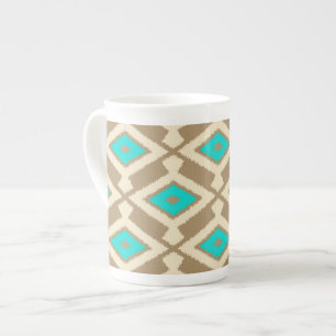 Ikat Pattern - Türkis, Taupe und Beige Porzellantasse