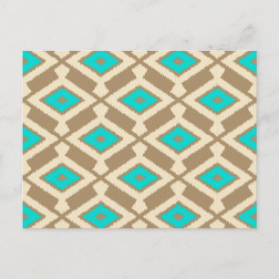 Ikat Pattern - Türkis, Taupe und Beige Postkarte
