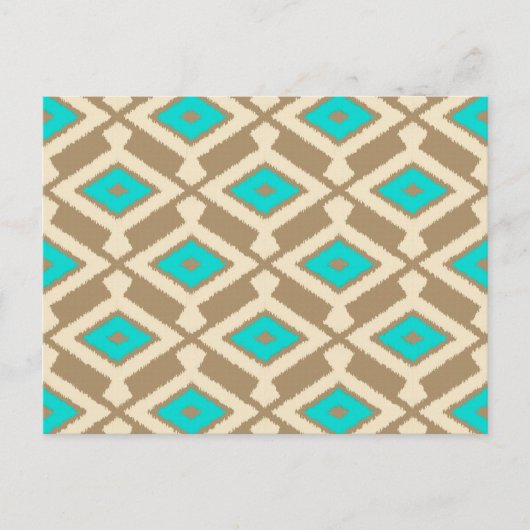 Ikat Pattern - Türkis, Taupe und Beige Postkarte (Vorderseite)