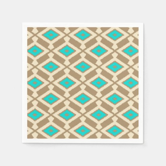 Ikat Pattern - Türkis, Taupe und Beige Serviette (Vorderseite)