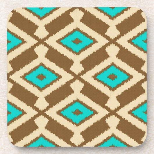 Ikat Pattern - Türkis, Taupe und Beige Untersetzer (Vorderseite)