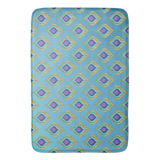 IKAT Peacock Feather Pattern Ombre Wash Hintergrun Badematte (Vorderseite Vertikal)