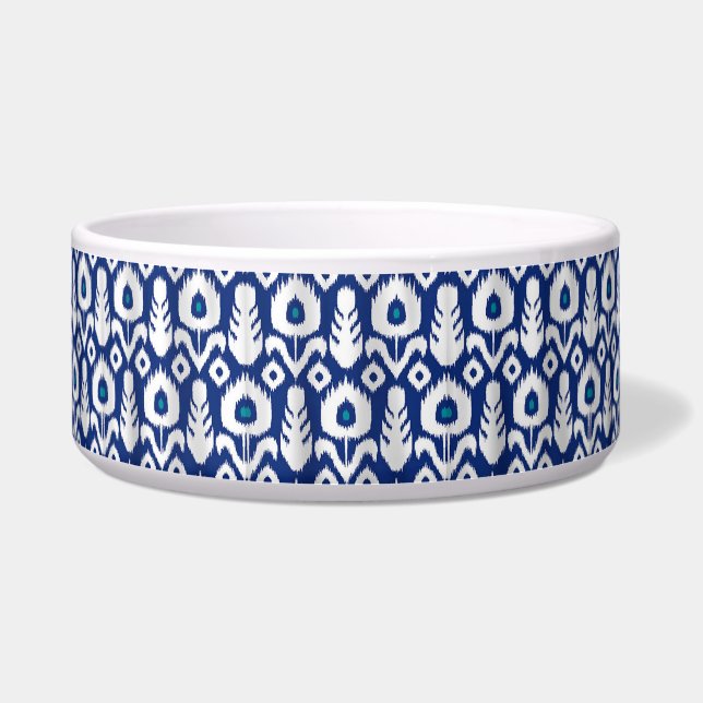 Ikat Pfau-Feder-Blumenblau Napf (Vorderseite)