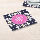 Ikat + Rosa Monogramm Rechteckiger Pappuntersetzer (angewinkelt)