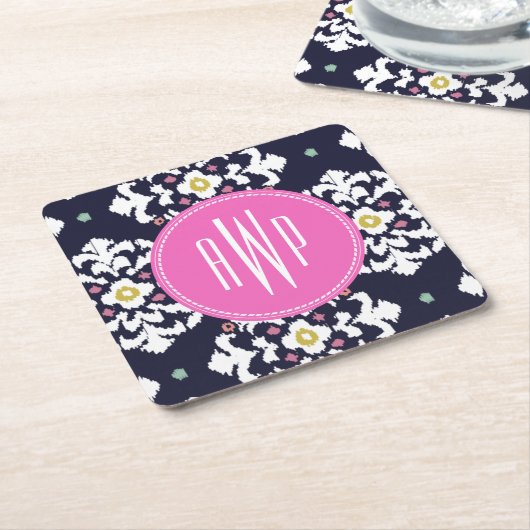 Ikat + Rosa Monogramm Rechteckiger Pappuntersetzer (angewinkelt)