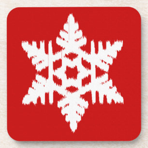 Ikat-Schneeflocke - Dunkelrot und Weiß Untersetzer