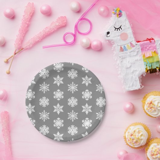 Ikat-Schneeflocken - Kohle grau und weiß Pappteller (Party)
