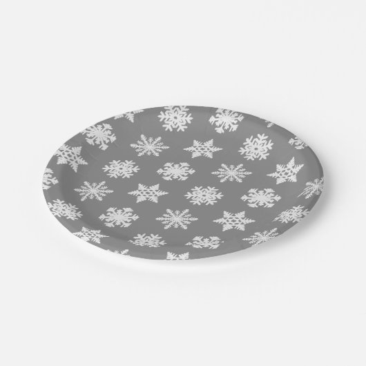 Ikat-Schneeflocken - Kohle grau und weiß Pappteller (Schrägansicht)