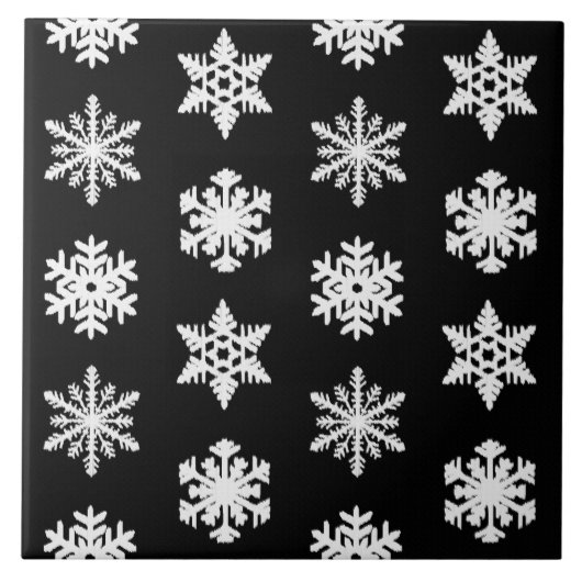 Ikat-Schneeflocken - Schwarzweiß Fliese (Vorderseite)