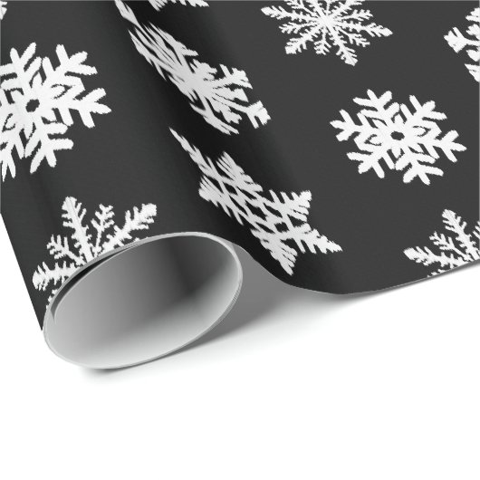 Ikat-Schneeflocken - Schwarzweiß Geschenkpapier (Rolleneckpunkt)