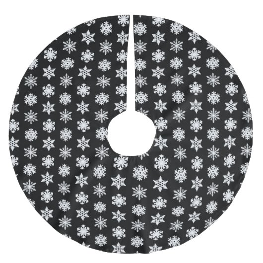 Ikat-Schneeflocken - Schwarzweiß Polyester Weihnachtsbaumdecke (Vorderseite)