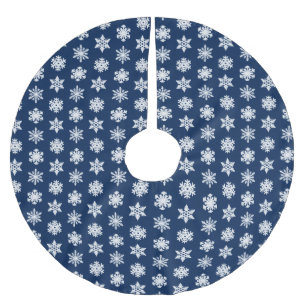 Ikat-Schneeflocken - Weiß und dunkles Marineblau Polyester Weihnachtsbaumdecke