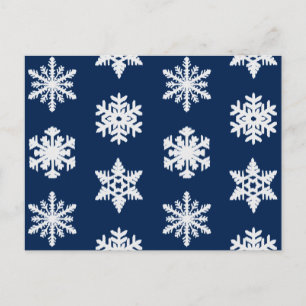 Ikat-Schneeflocken - Weiß und dunkles Marineblau Postkarte