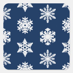 Ikat-Schneeflocken - Weiß und dunkles Marineblau Quadratischer Aufkleber