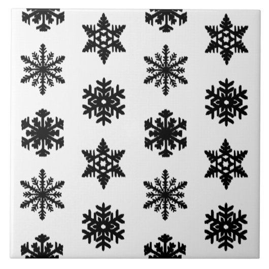 Ikat-Schneeflocken - weiß und schwarz Fliese (Vorderseite)