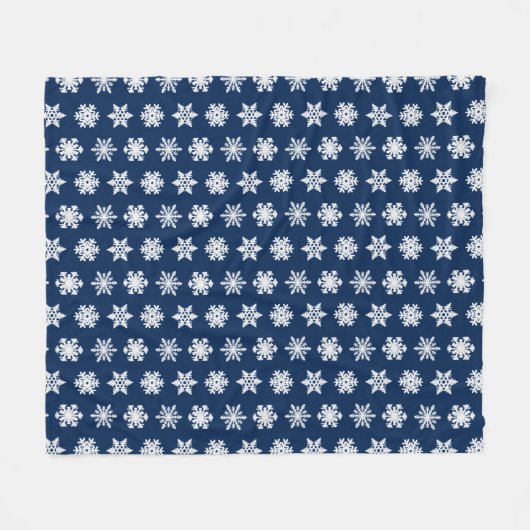 Ikat-Schneeflocken - Weißer und dunkler Navy Blau Fleecedecke (Vorderseite (Horizontal))