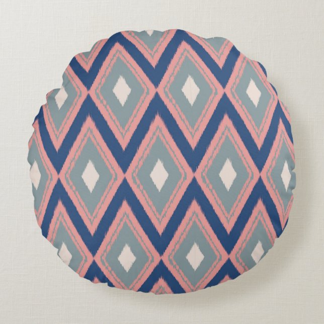 Ikat Series Geometric Rundes Kissen (Vorderseite)