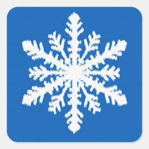 Ikat Snowflake 1 von 4 - Kobalt blau und weiß Quadratischer Aufkleber