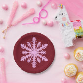 Ikat Snowflake - Burgunder Wein und Rosa Pappteller (Party)