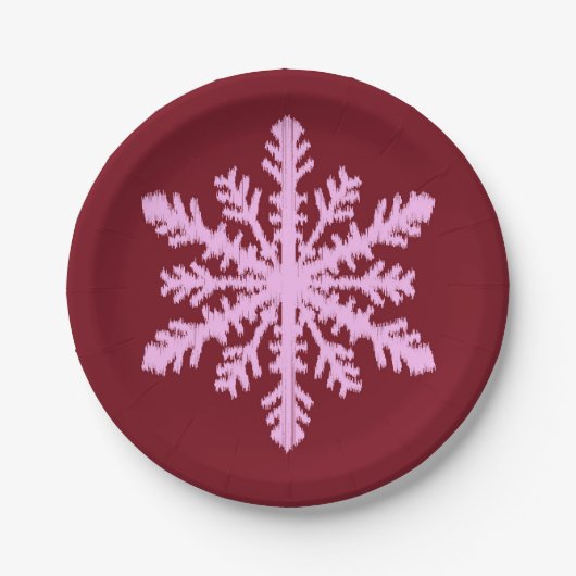 Ikat Snowflake - Burgunder Wein und Rosa Pappteller (Vorderseite)