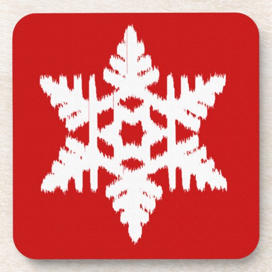 Ikat Snowflake - Dunkelrot und weiß Untersetzer (Vorderseite)