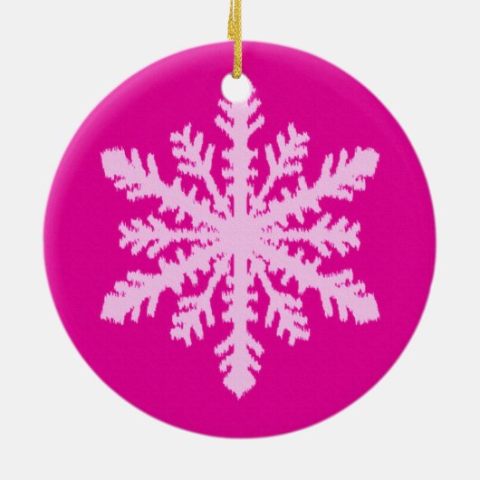 Ikat Snowflake - Fuchsia und Eispink Keramik Ornament (Hinten)